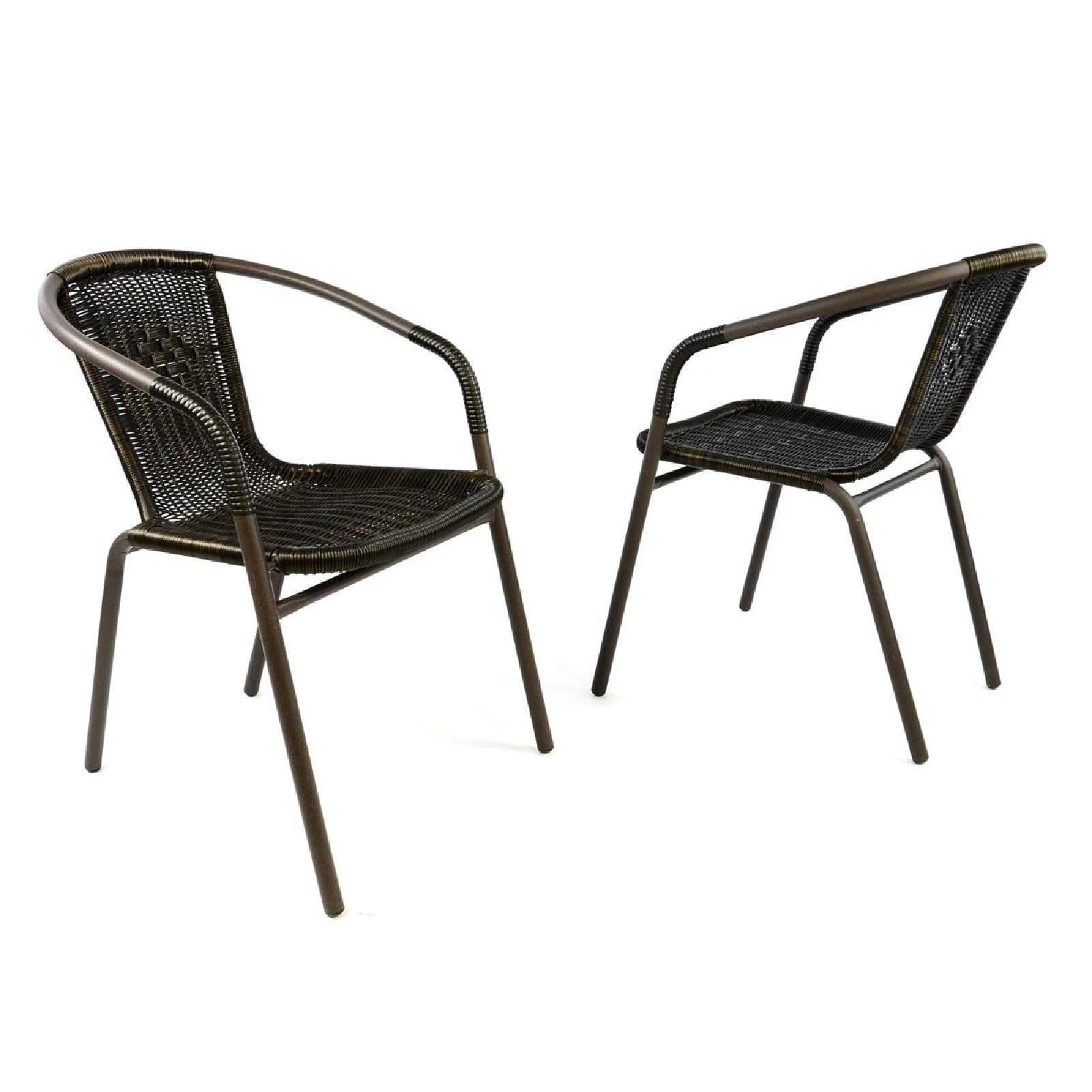 VCM Bistrostuhl 2er Set Dunkelbraun Poly-Rattan Stapelbar - Bild 2