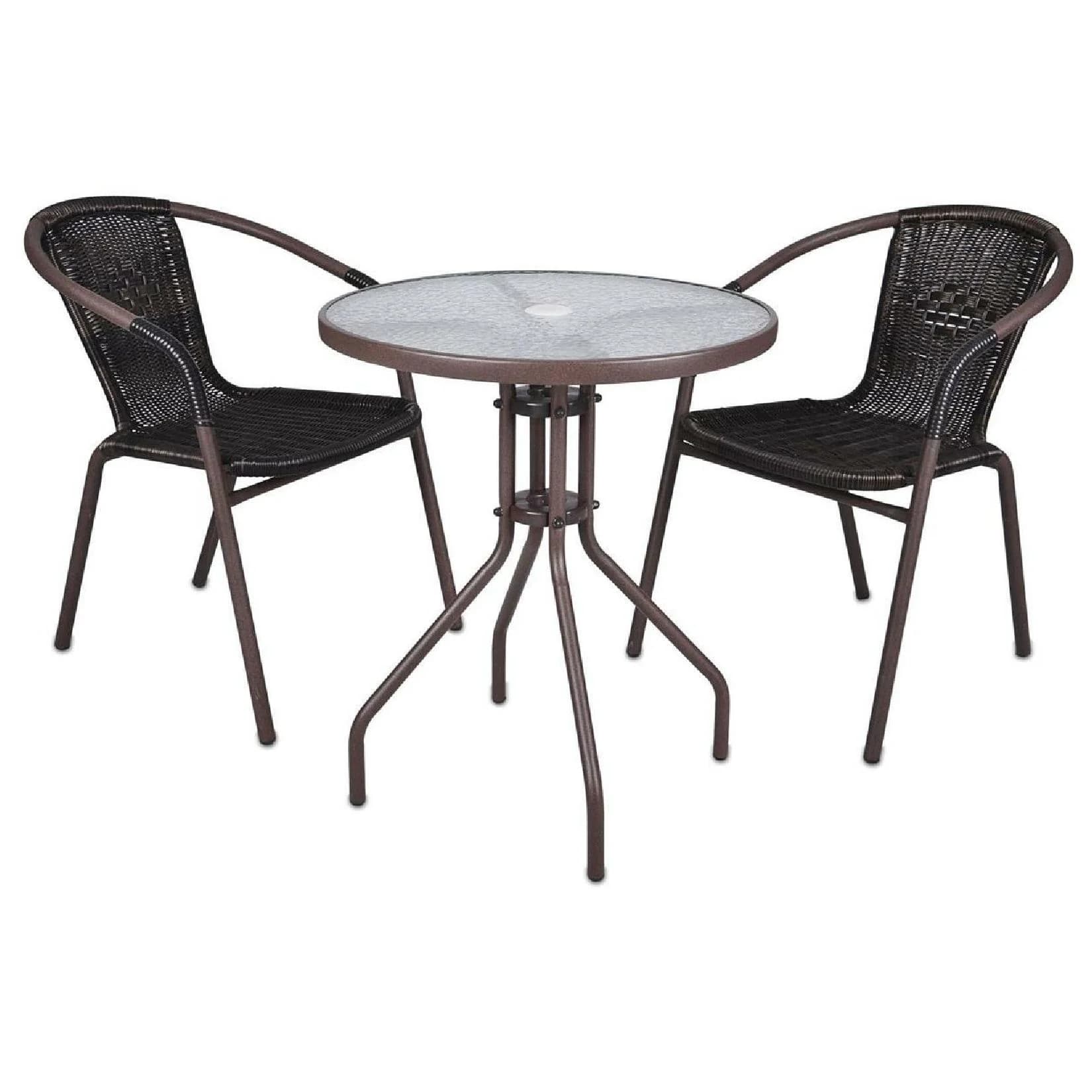 VCM 3-tlg. Bistroset Garten Essgruppe Braun Poly Rattan
