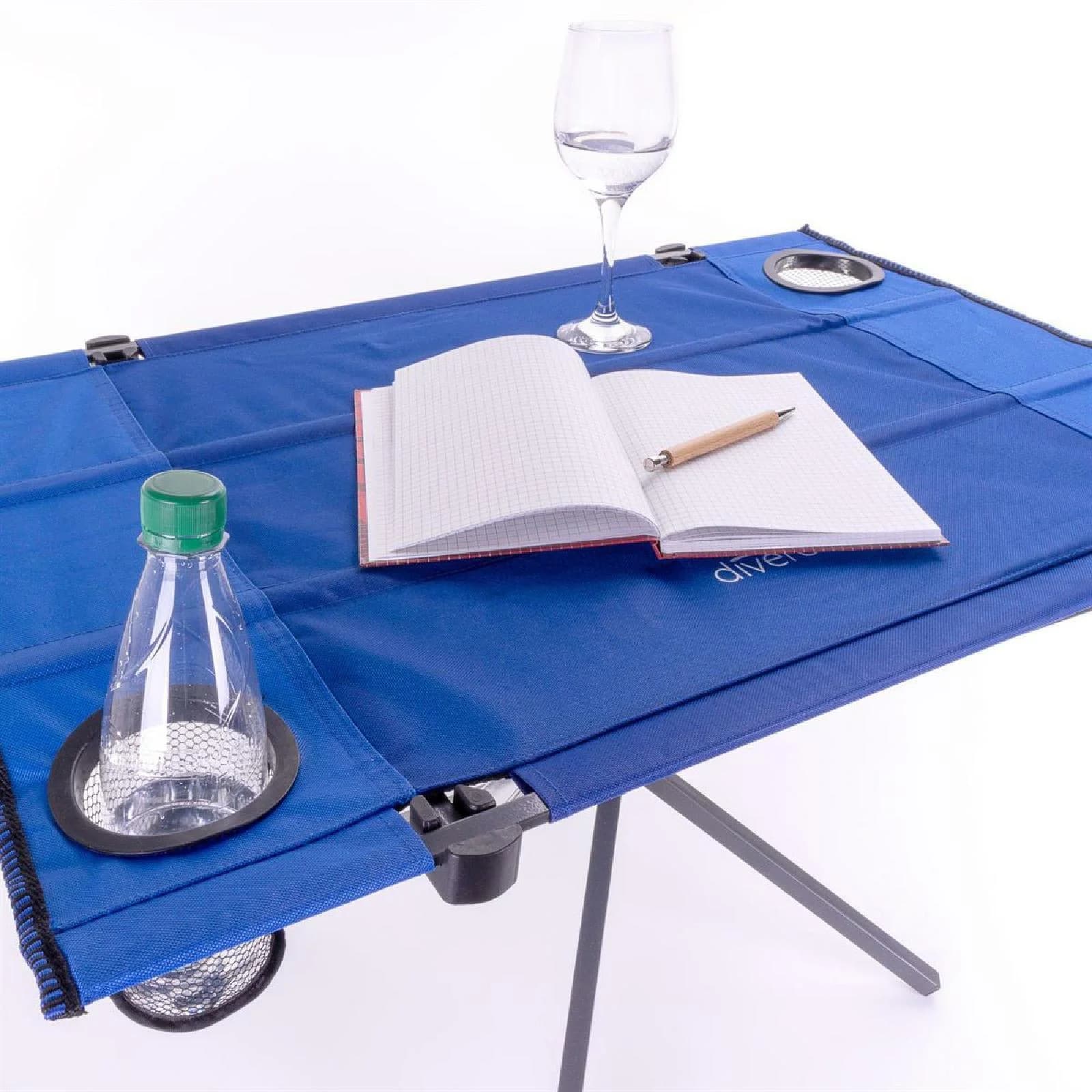 VCM Faltbarer Campingtisch Blau mit Getränkehalter
