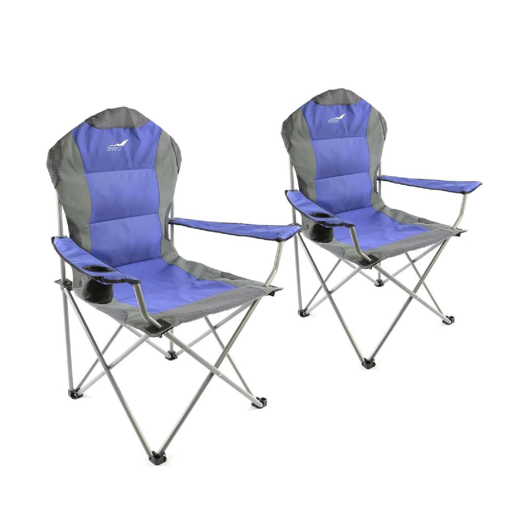 VCM Deluxe Campingstuhl Angelstuhl Blau/Grau mit Getränkehalter