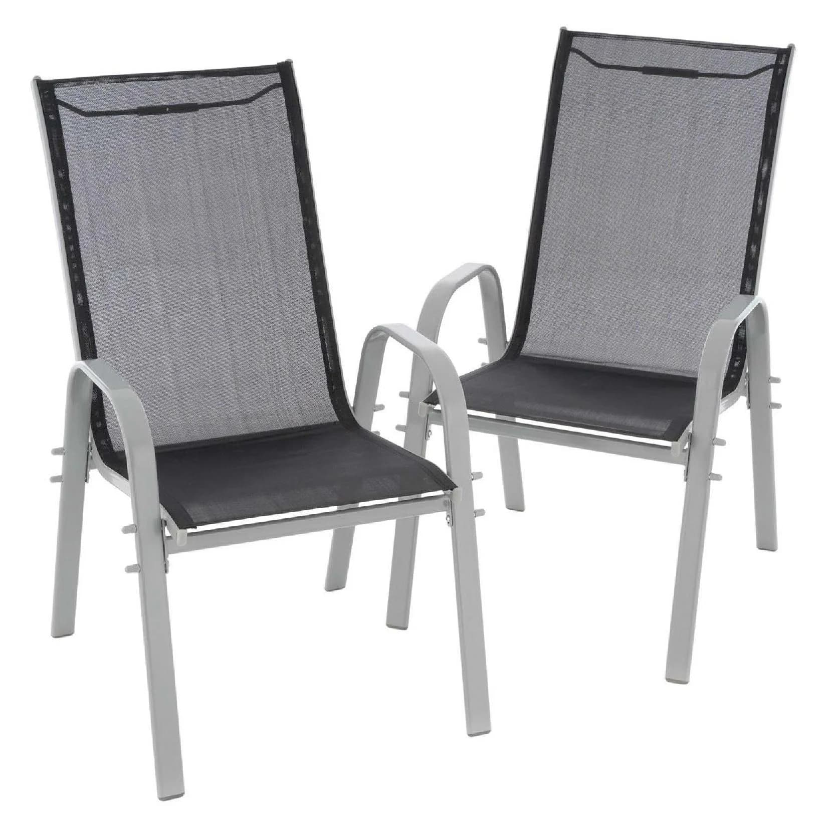 VCM 2er Set Gartenstuhl Stapelstuhl Hochlehner Schwarz Grau