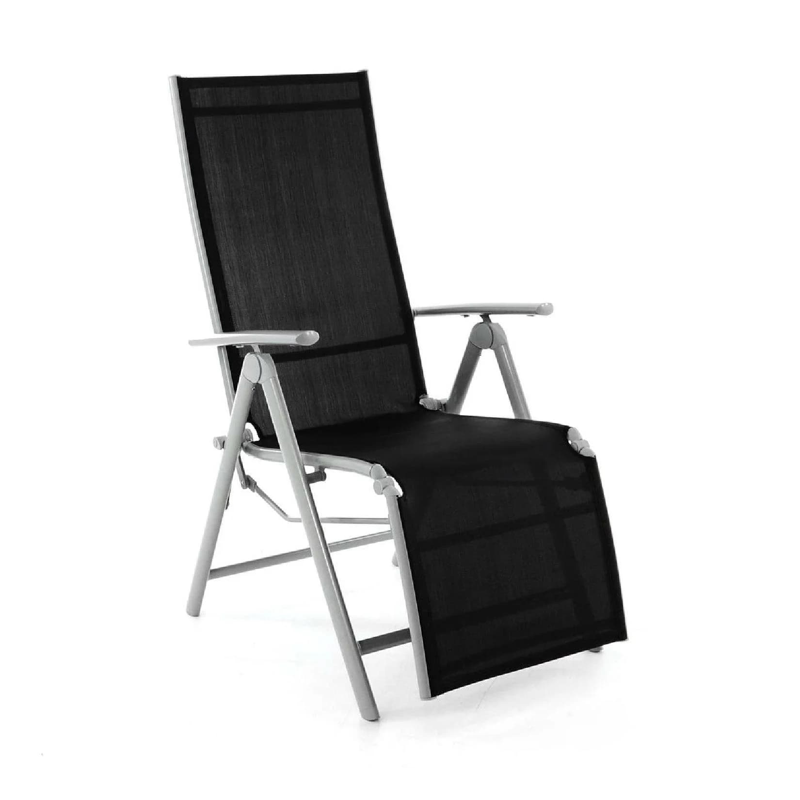 VCM Gartenliegestuhl Klappbar mit Fußstütze Schwarz Grau Aluminium