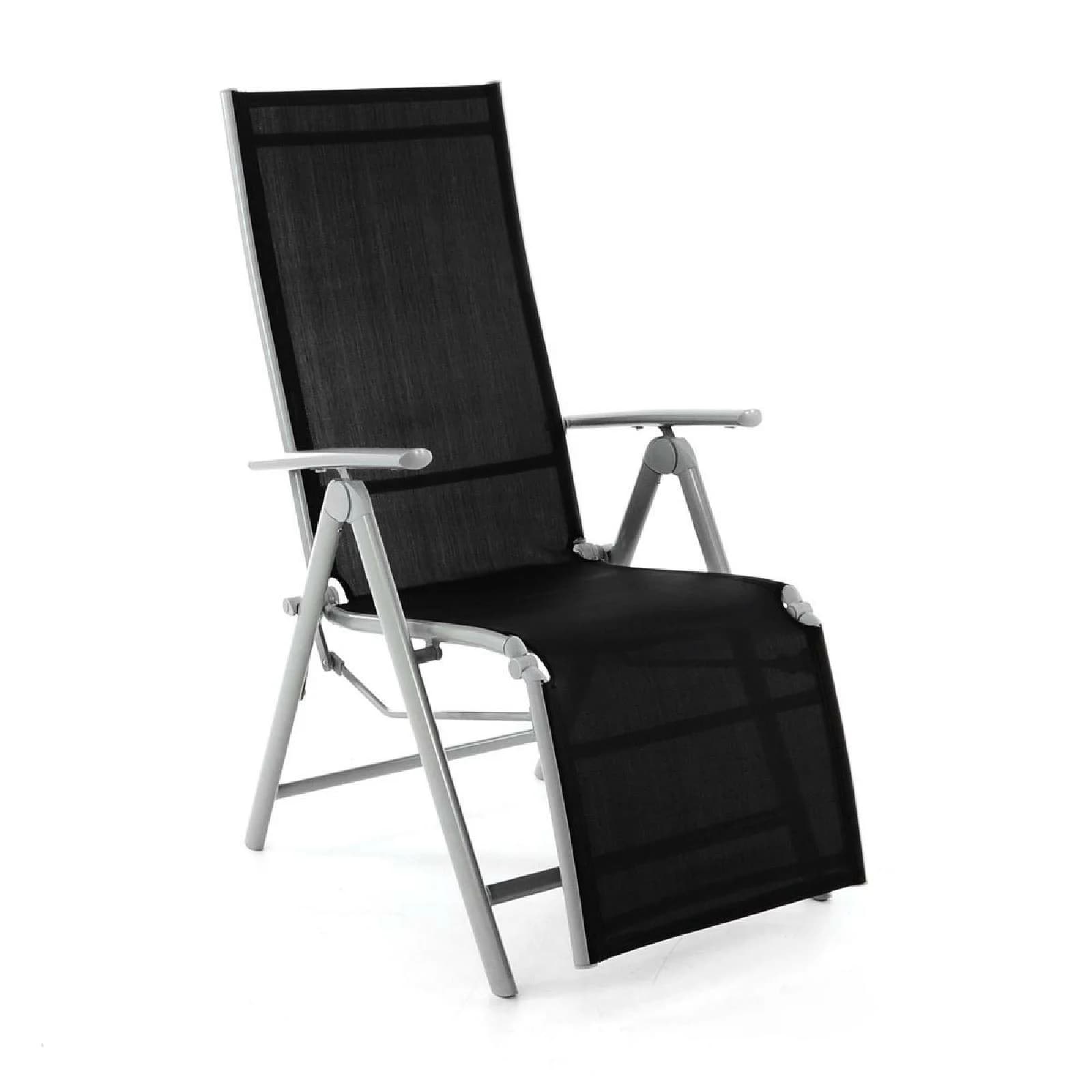 VCM Gartenliegestuhl Klappbar mit Fußstütze Schwarz Grau Aluminium - Bild 2