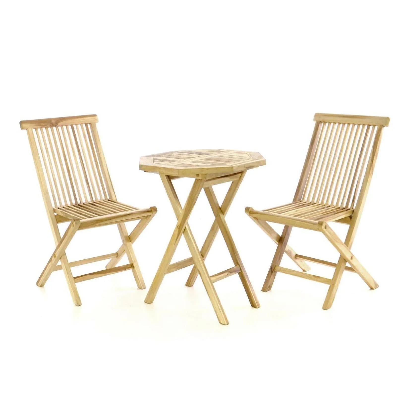 VCM Balkonset 3-tlg. Teak Holz Klappstuhl Garten-Set 60 cm