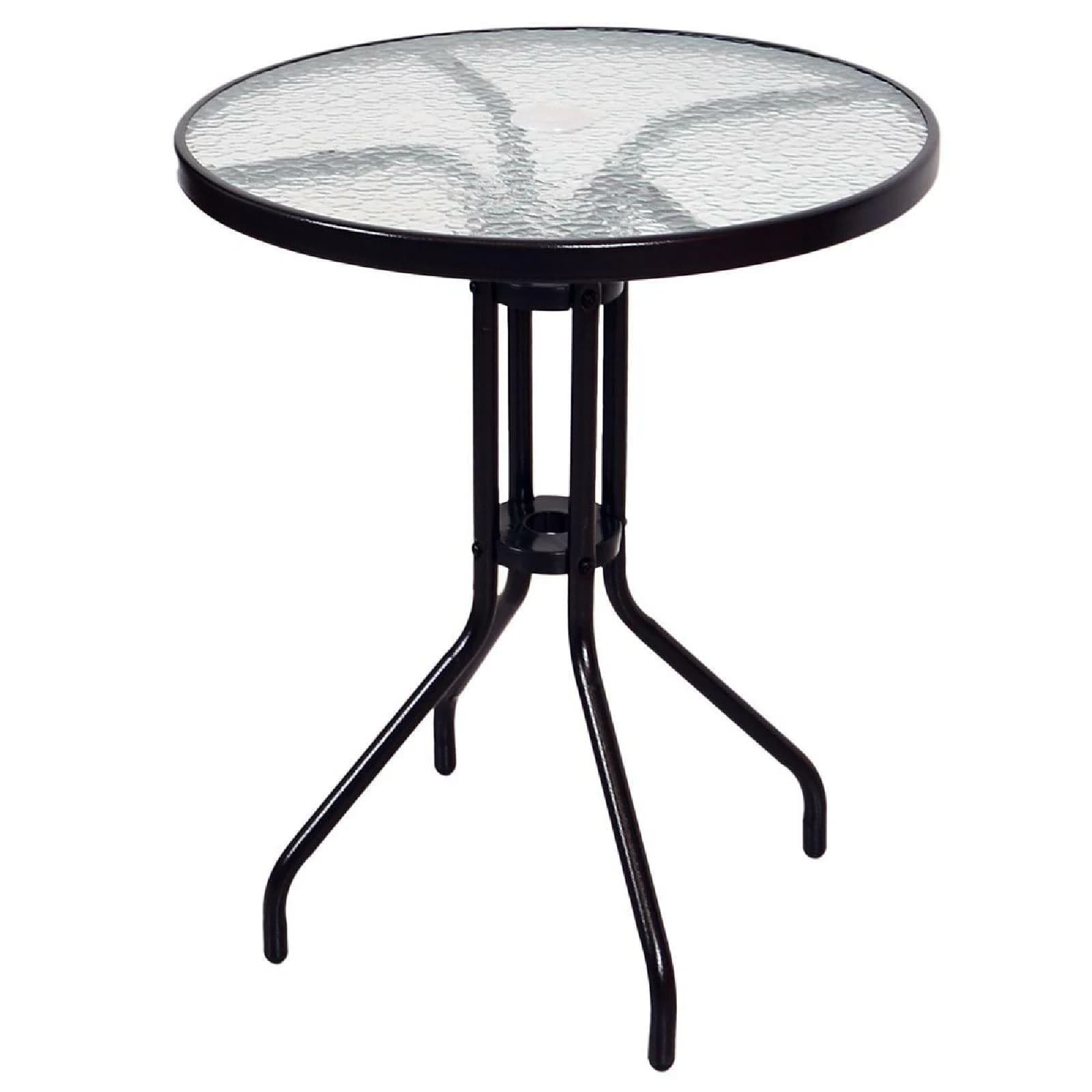 Gartentisch Bistro-Stil Ø 60 cm, Glas und Stahl, Braun