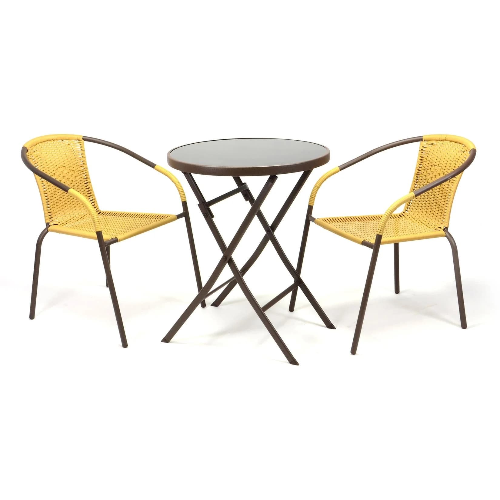 VCM 3-tlg. Bistroset Gartenmöbelset Beige/Gelb mit Klapptisch