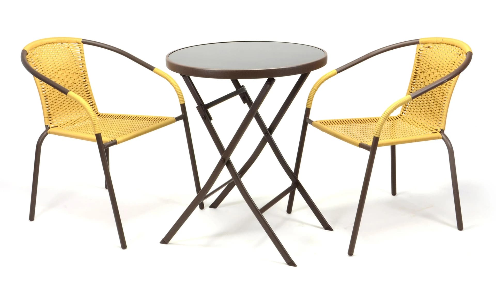 VCM 3-tlg. Bistroset Gartenmöbelset Beige/Gelb mit Klapptisch - Bild 2