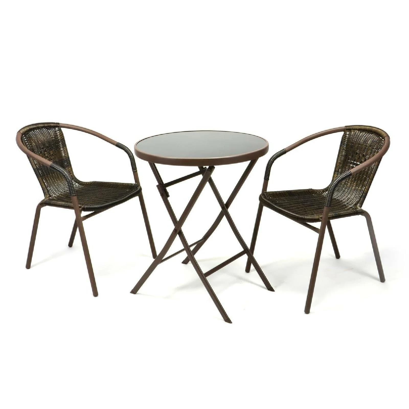 VCM 3-tlg. Bistroset Gartenmöbelset mit Glastisch und Polyrattan Stühlen Braun - Bild 2