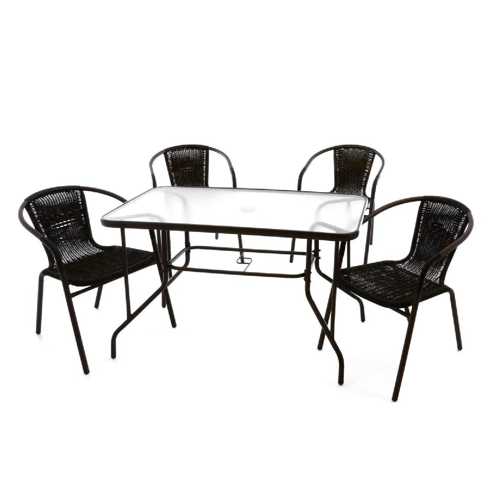 VCM Garten-Essgruppe 5-tlg. Braun Metall & Poly-Rattan