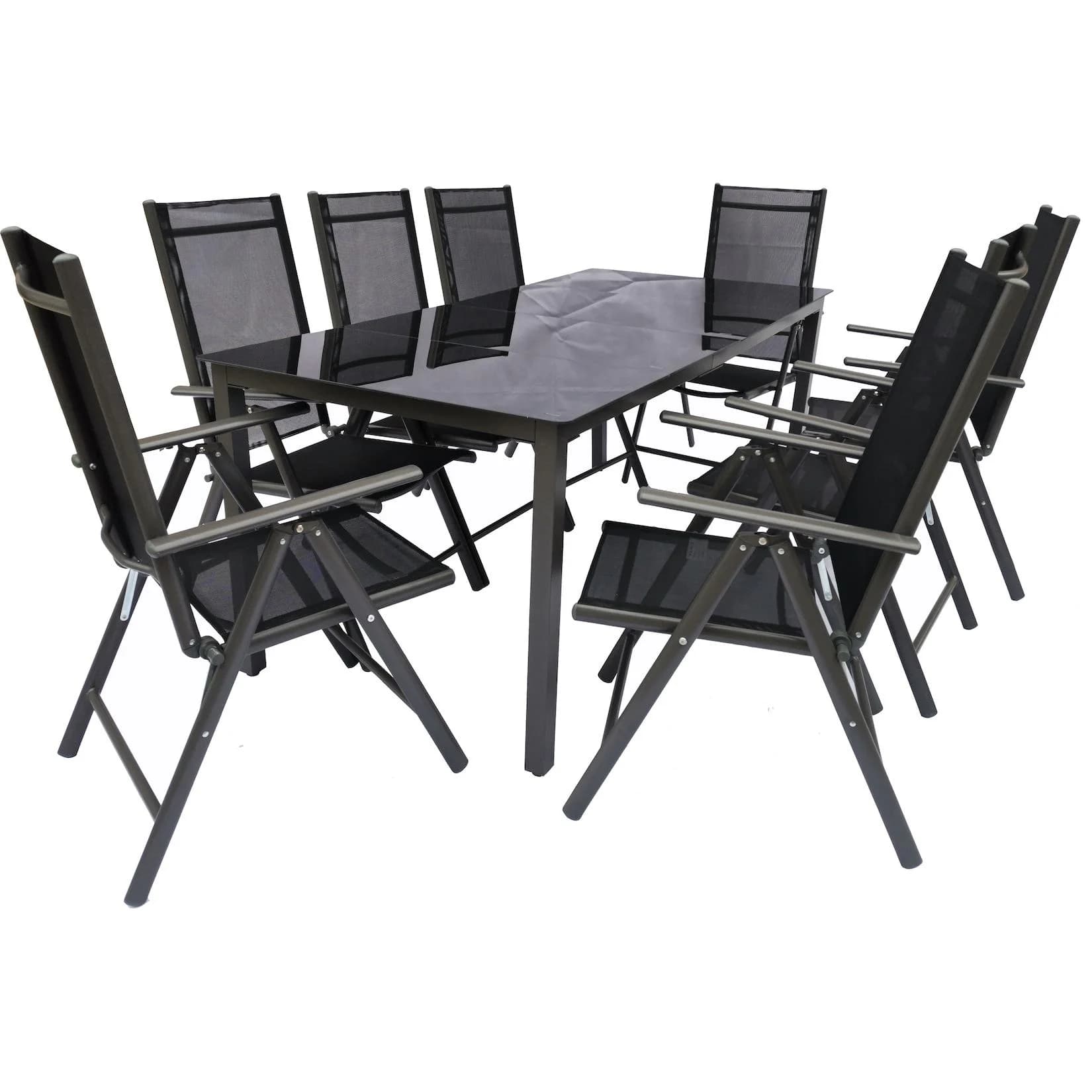 VCM 9-tlg. Gartenmöbel-Set Anthrazit mit klappbaren Stühlen