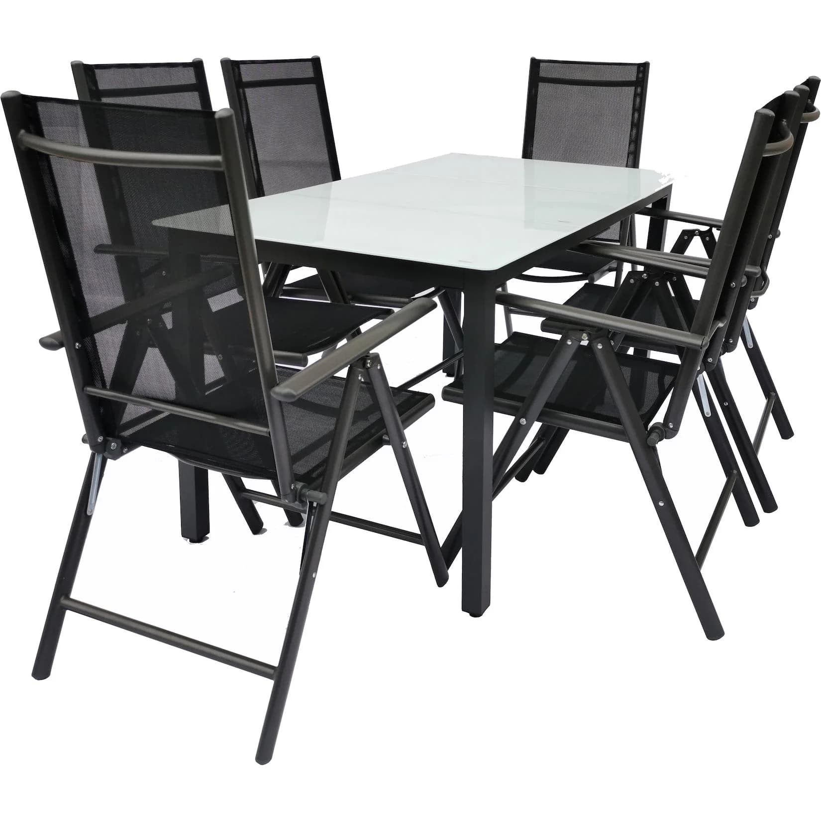VCM Gartenmöbel-Set 7-tlg. Anthrazit mit klappbaren Stühlen & ESG-Glas