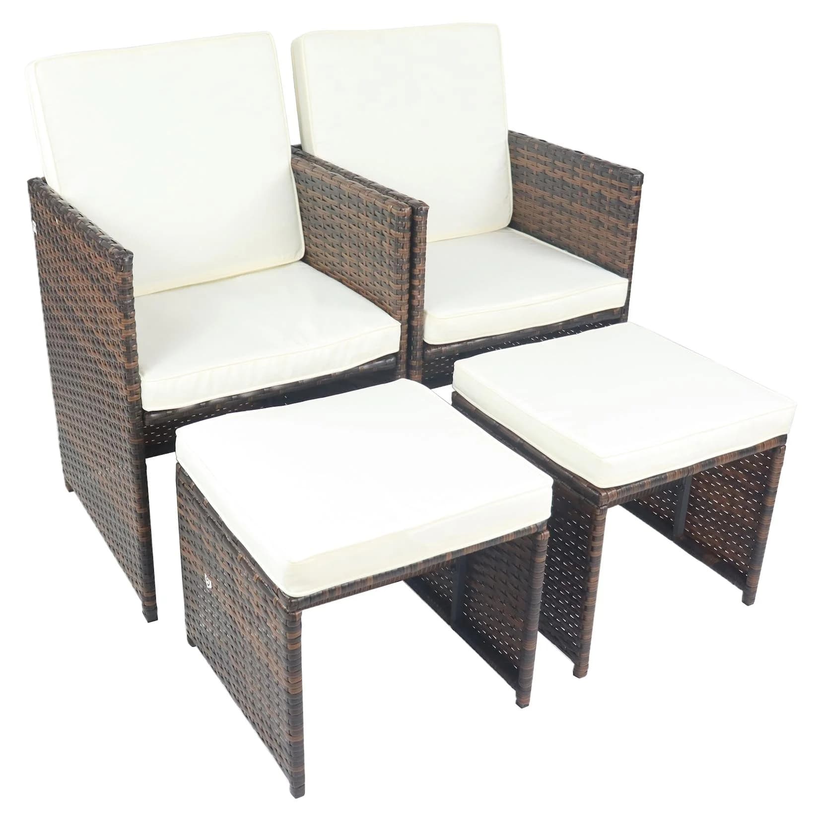 VCM 4-tlg. Gartenstuhl-Set mit Fußauflagen Braun Polyrattan Optik