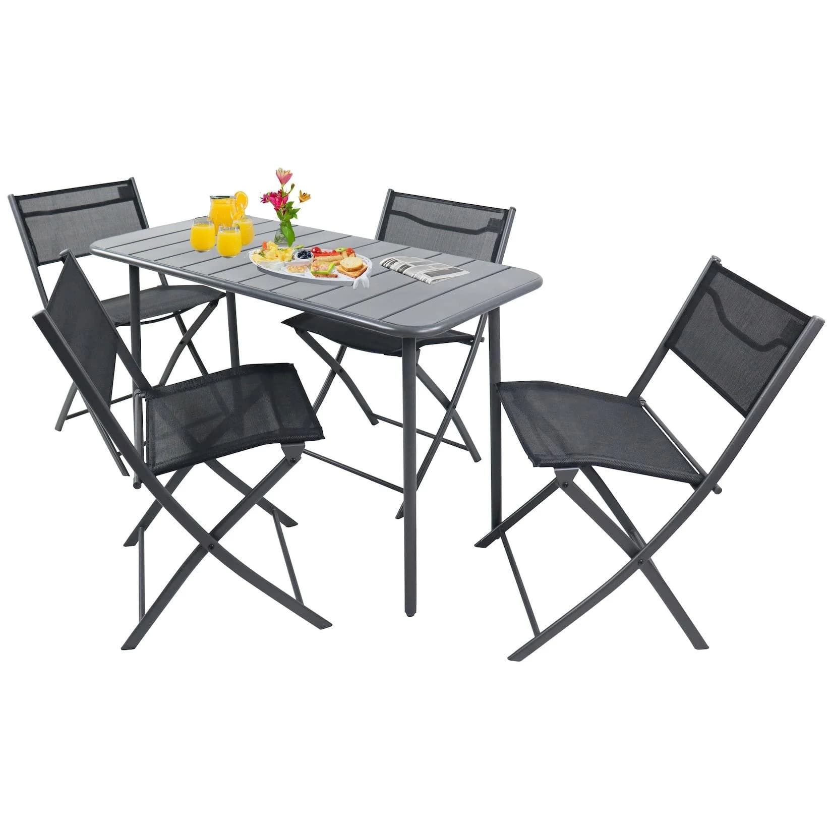 VCM 5-tlg. Bistroset Sumila Schwarz Metall & Textilene