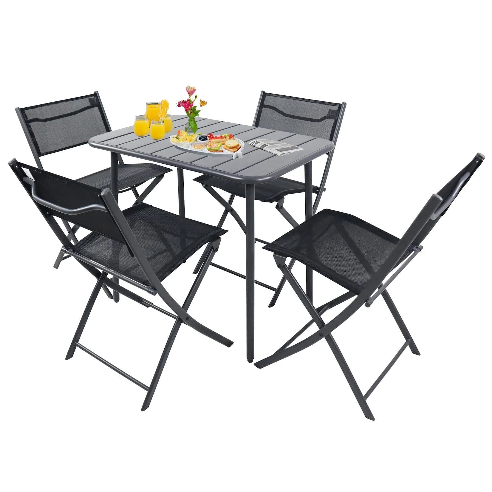 VCM 5-tlg Gartenmöbel Set Sitzgruppe Essgruppe 1xTisch, 4x Klappstühle