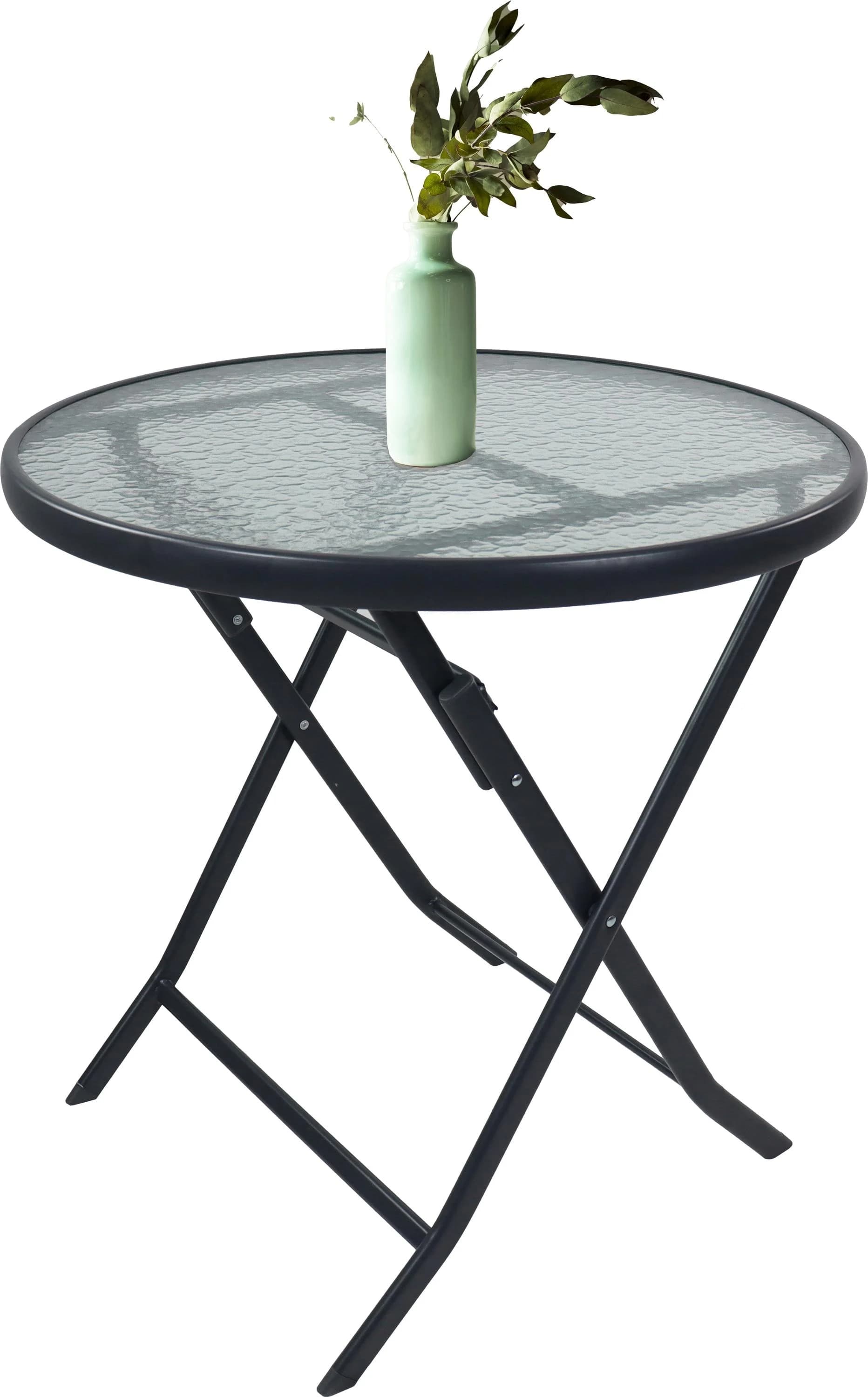VCM Gartentisch rund 70 cm Metall mit Glasplatte klappbar wetterbeständig - Bild 3