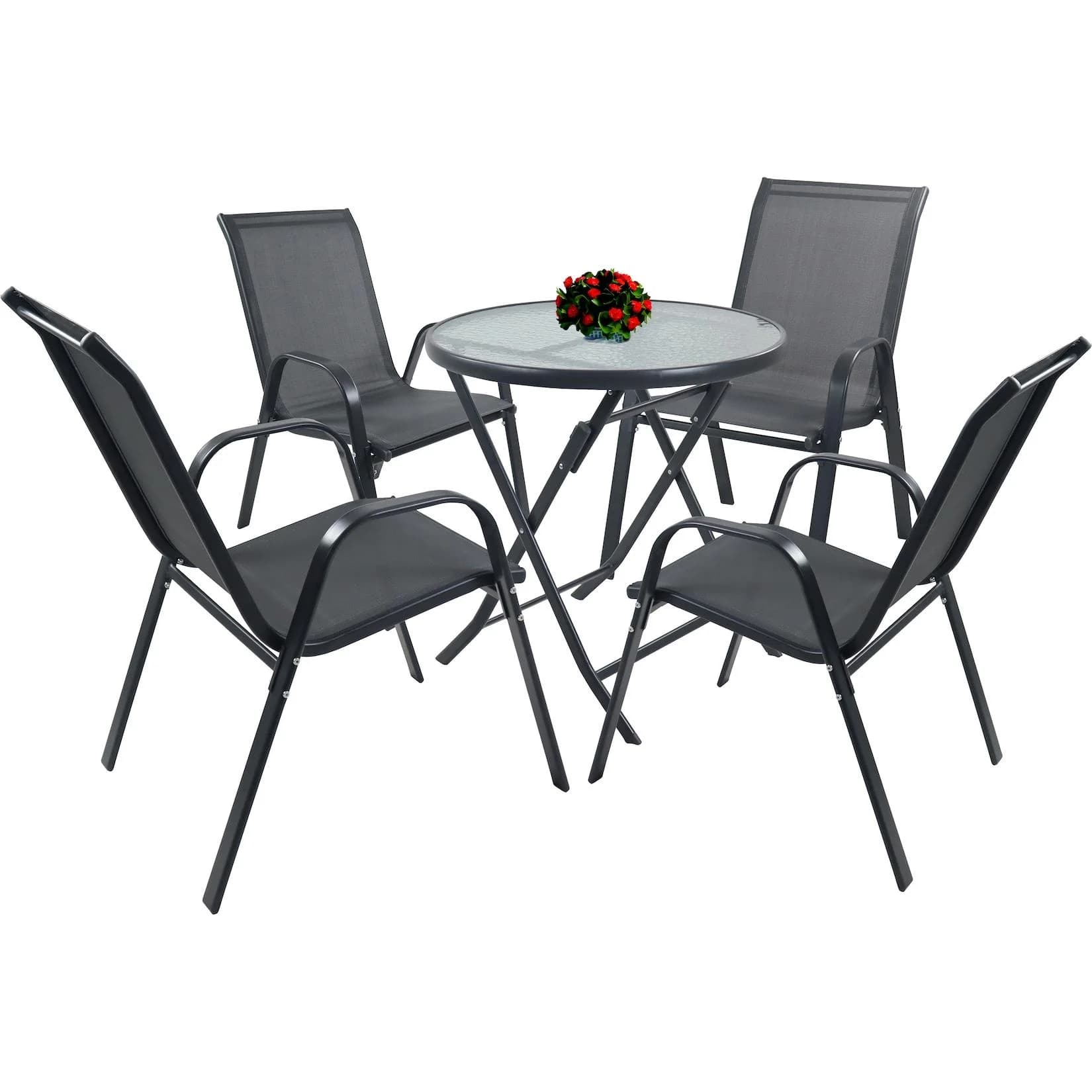 VCM 5-teilig Balkonmöbel Set mit runder Glasplatte und 4 Stühlen