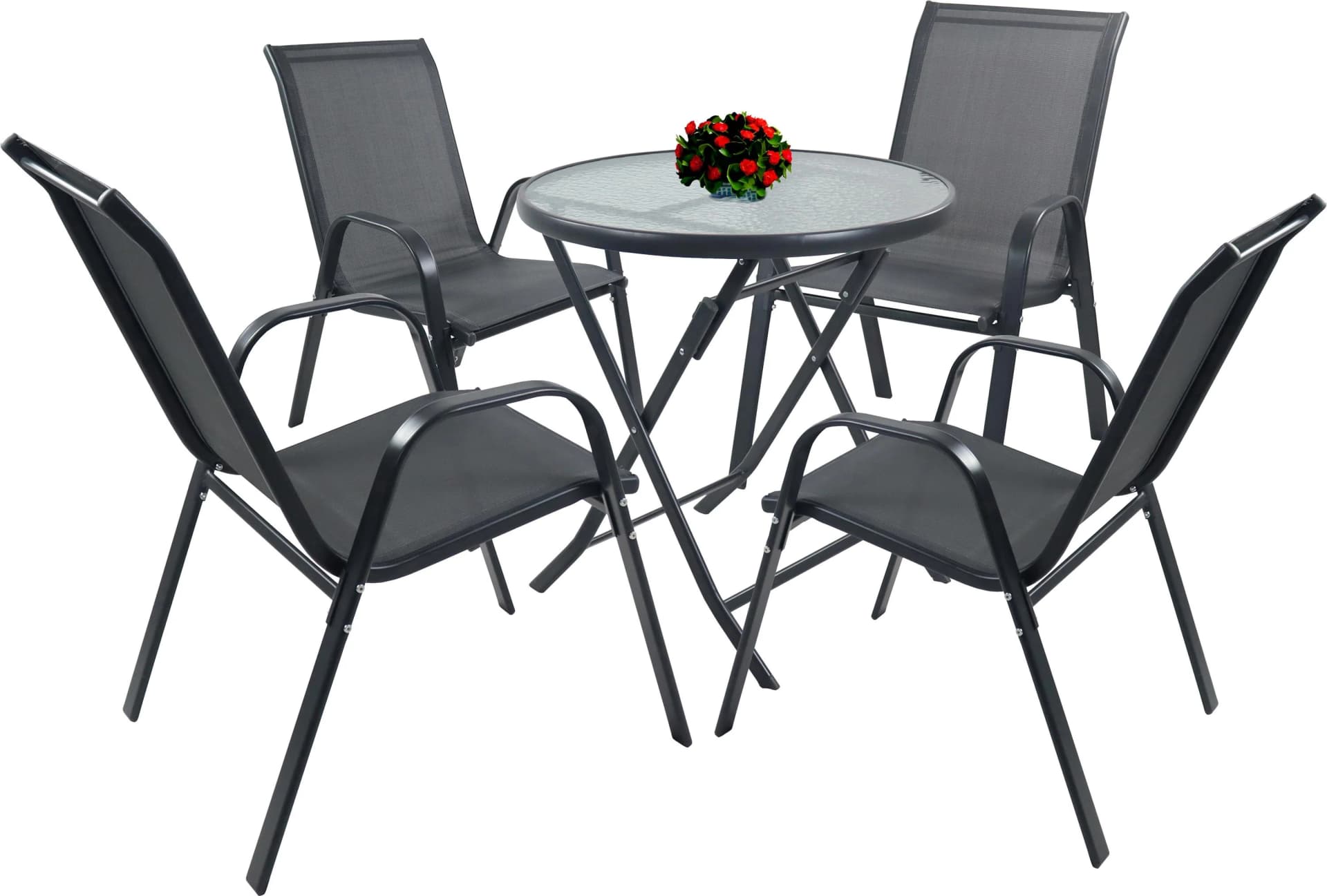 VCM 5-teilig Balkonmöbel Set mit runder Glasplatte und 4 Stühlen - Bild 3