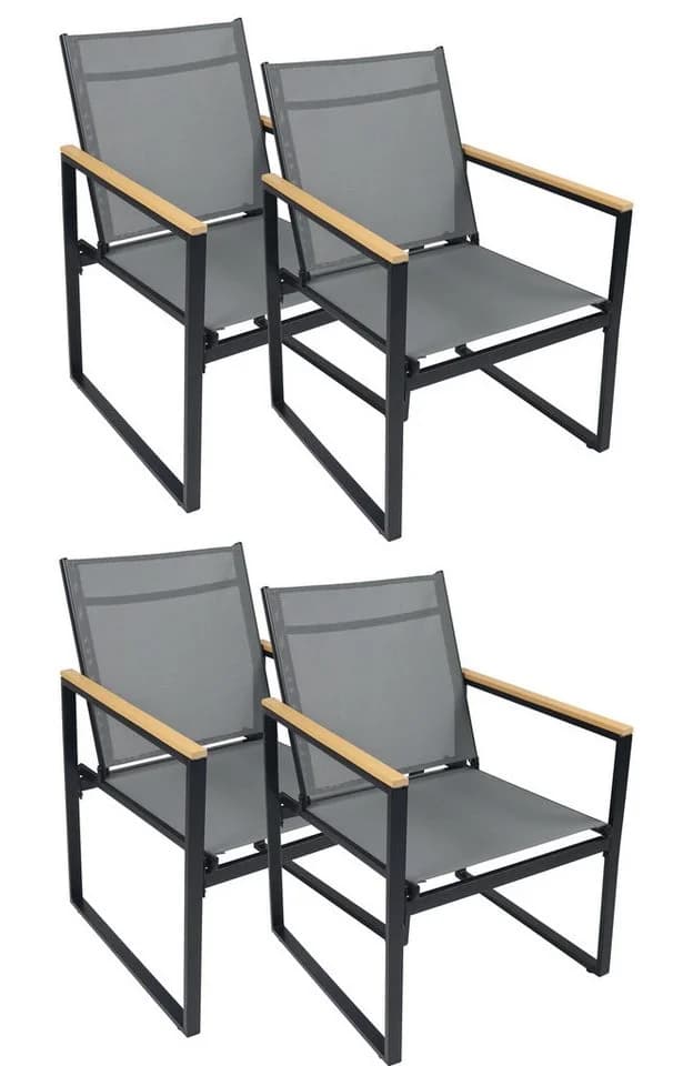 VCM Gartenstuhl Set 4-tlg. Lounge Volasi Anthrazit Metall Textilene - Bild 3