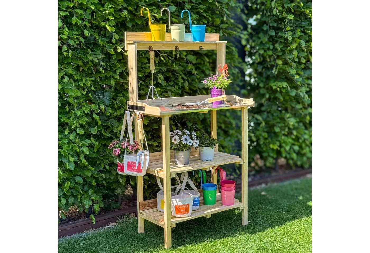 UNUS GARDEN Pflanztisch Outdoor Natur Massivholz mit Zink-Arbeitsplatte
