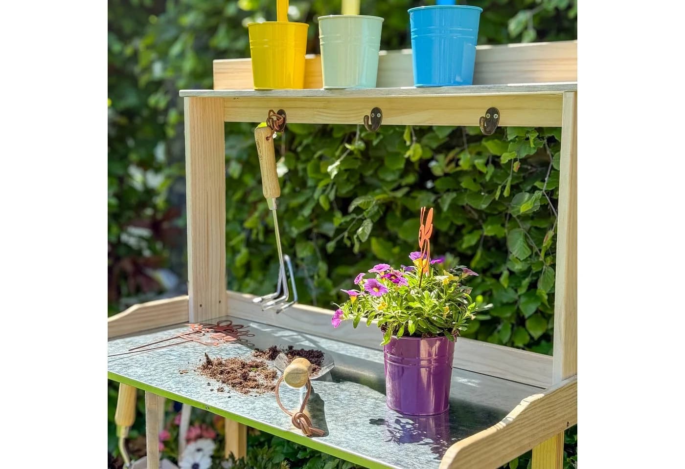 UNUS GARDEN Pflanztisch Outdoor Natur Massivholz mit Zink-Arbeitsplatte - Bild 3