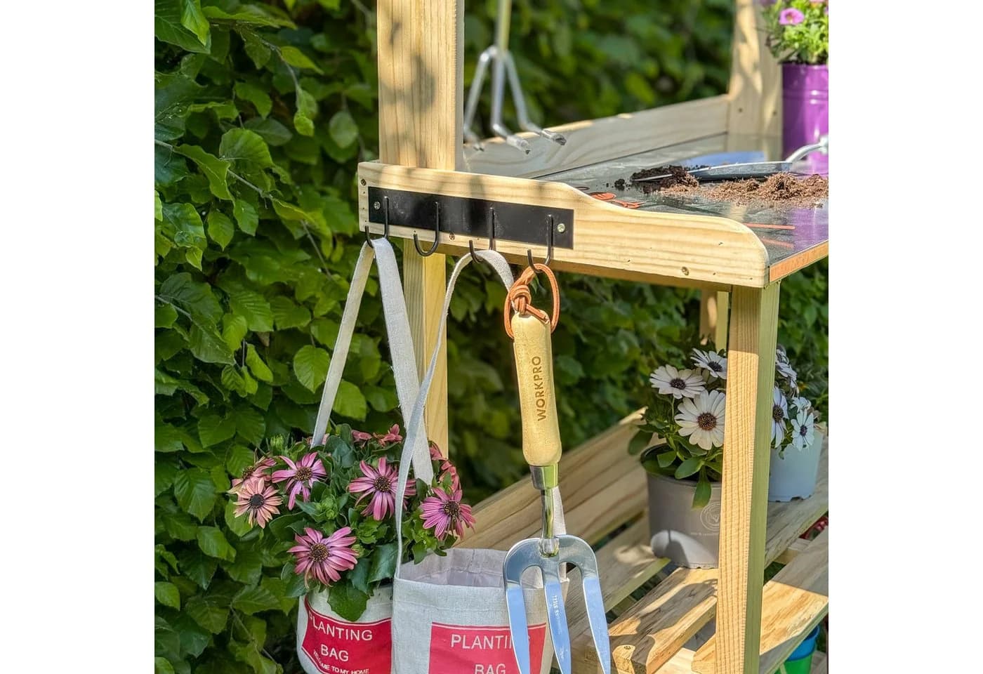 UNUS GARDEN Pflanztisch Outdoor Natur Massivholz mit Zink-Arbeitsplatte - Bild 4