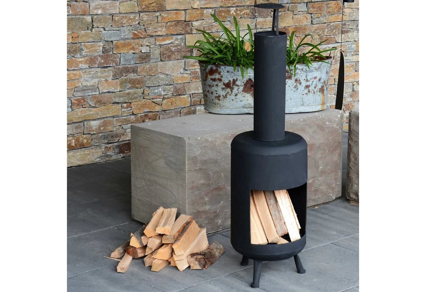 UNUS GARDEN Feuerstelle Gartenkamin Schwarz Metall