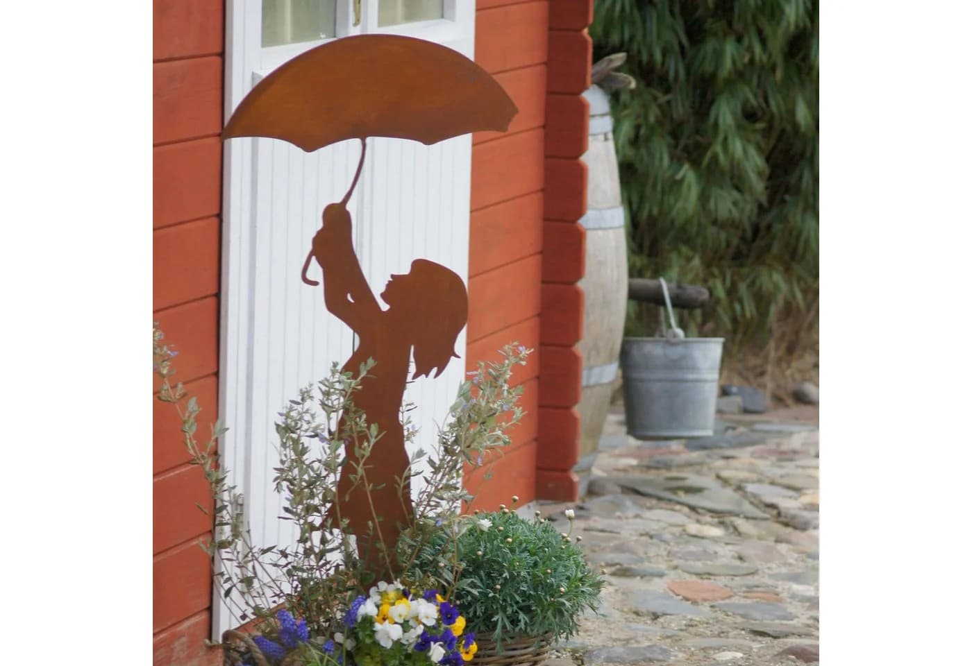 UNUS GARDEN Gartenstecker Mädchen mit Schirm Rostoptik Metall Deko - Bild 3