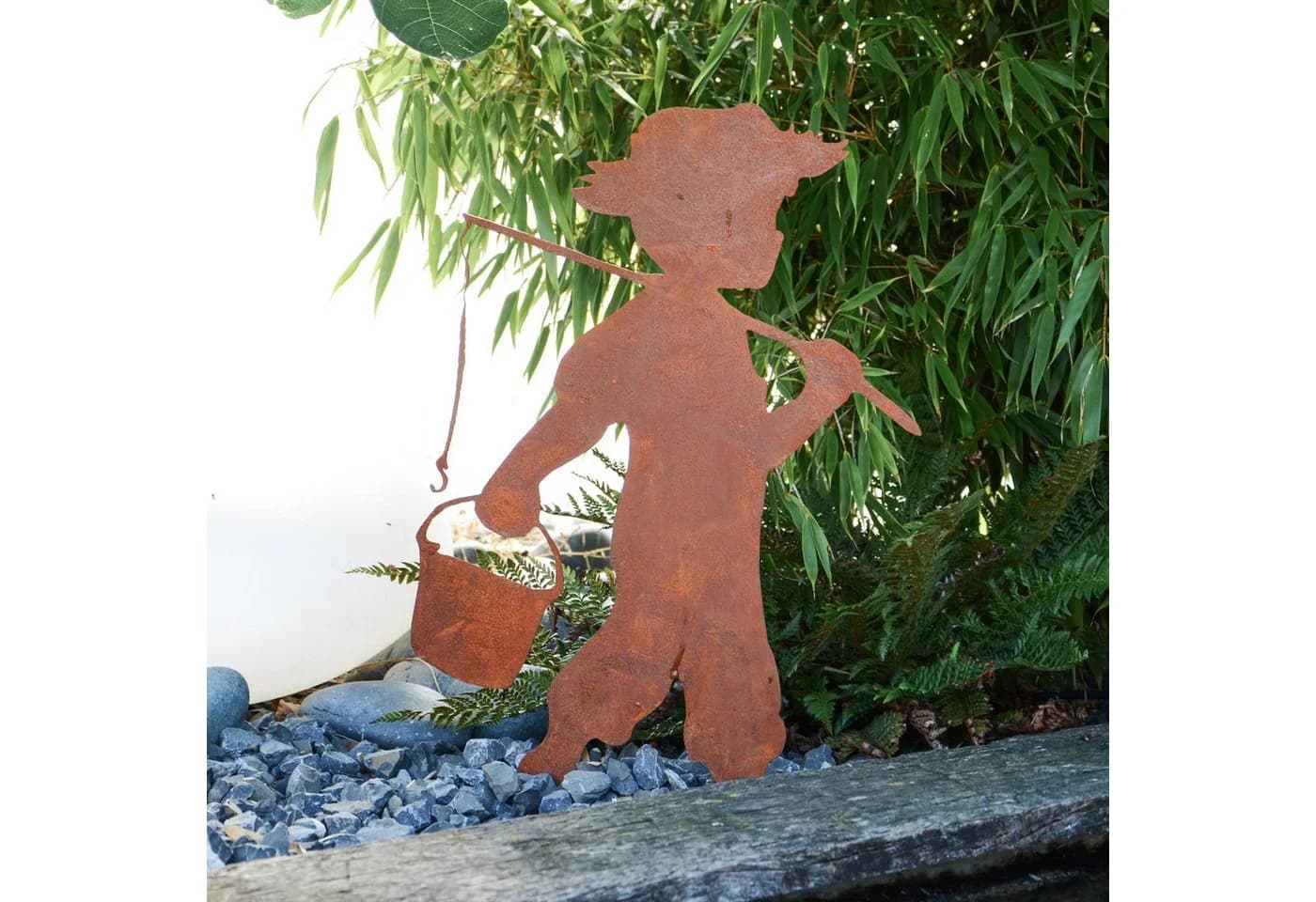 UNUS GARDEN Gartenstecker Junge mit Angel Rostoptik Metall