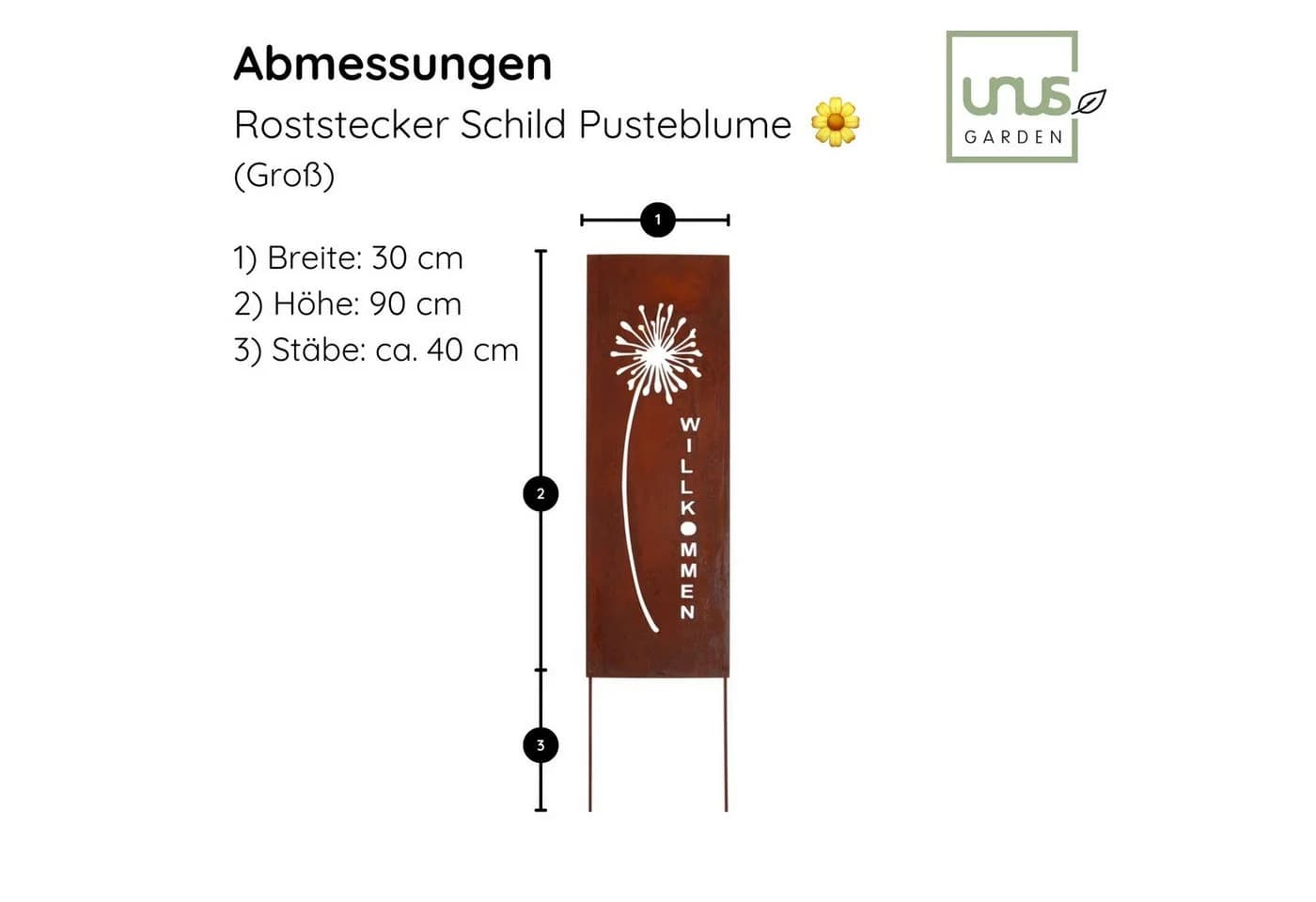 UNUS GARDEN Gartenstecker Pusteblume Metall Rostoptik - Bild 4