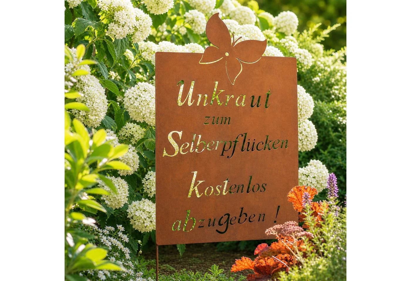UNUS GARDEN Gartenstecker Roststecker Schild Spruch Unkraut