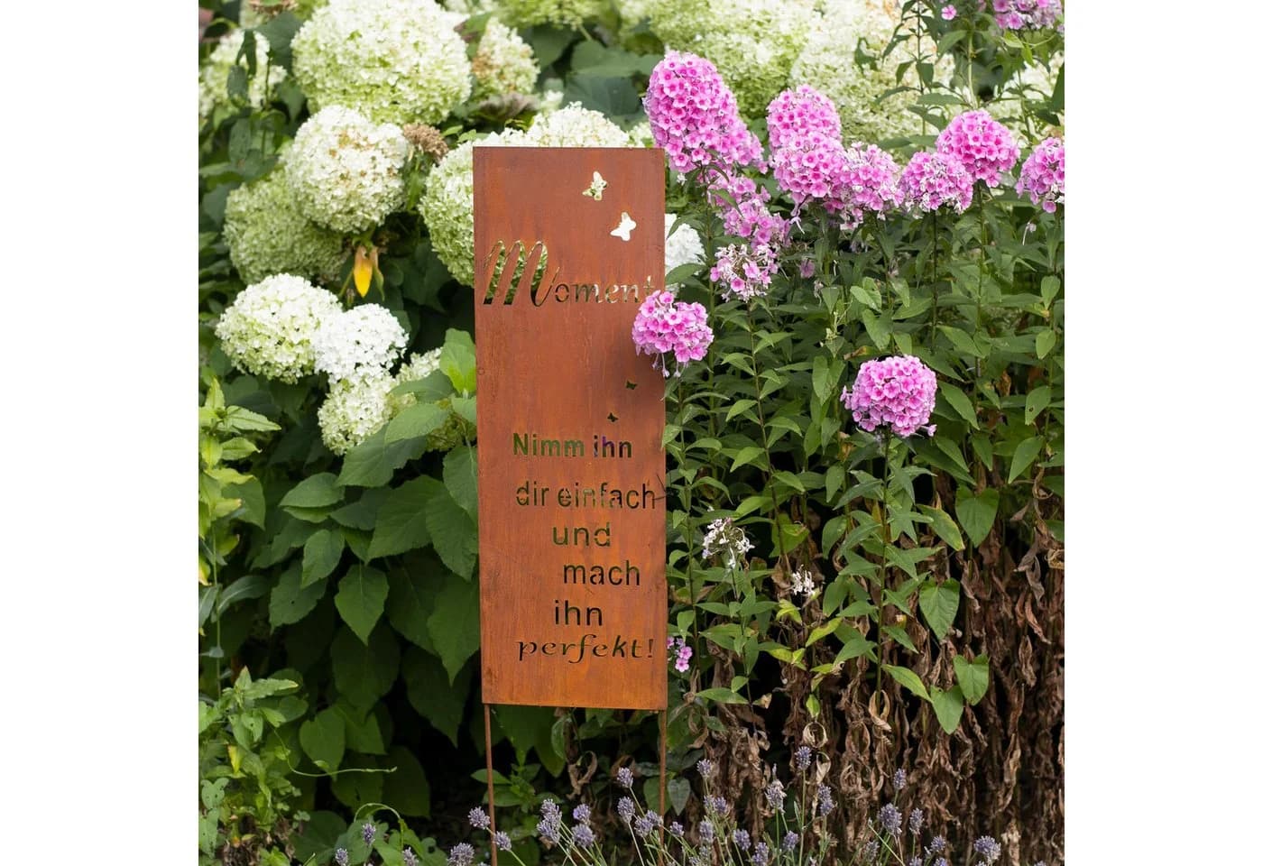 RM Design Gartenstecker Rostoptik Spruch 'Moment' Metall