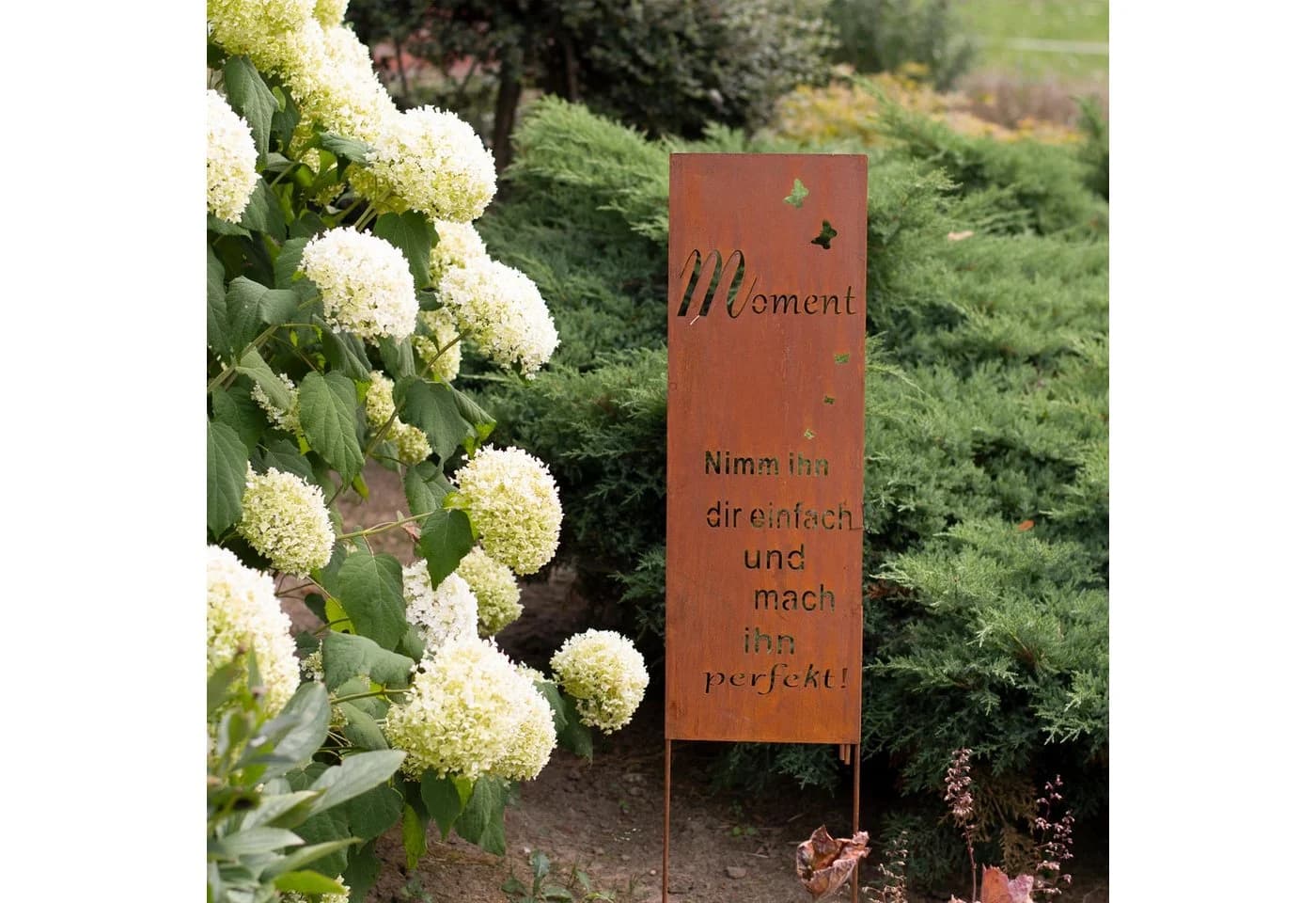 RM Design Gartenstecker Rostoptik Spruch 'Moment' Metall - Bild 3