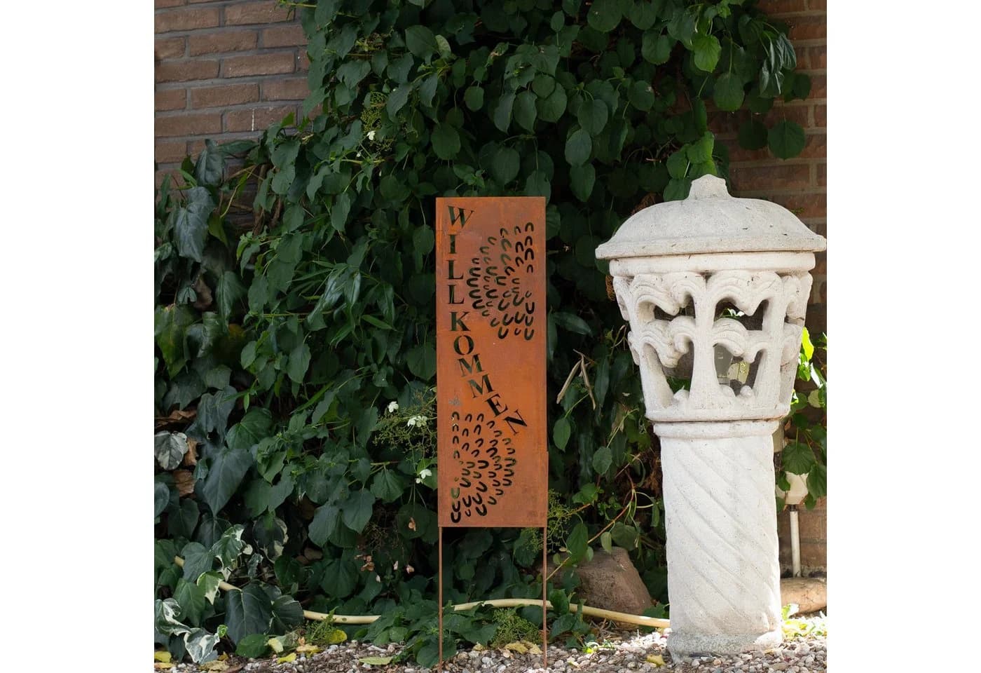 UNUS GARDEN Gartenstecker Rostoptik Willkommen Schild Metall