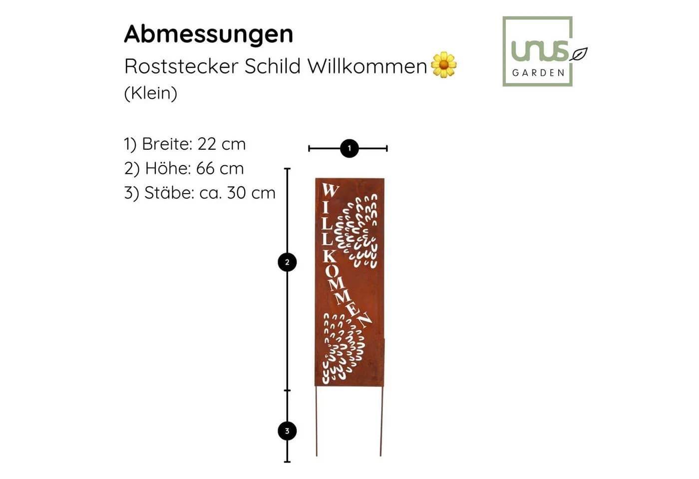 UNUS GARDEN Gartenstecker Rostoptik Willkommen Schild Metall - Bild 4