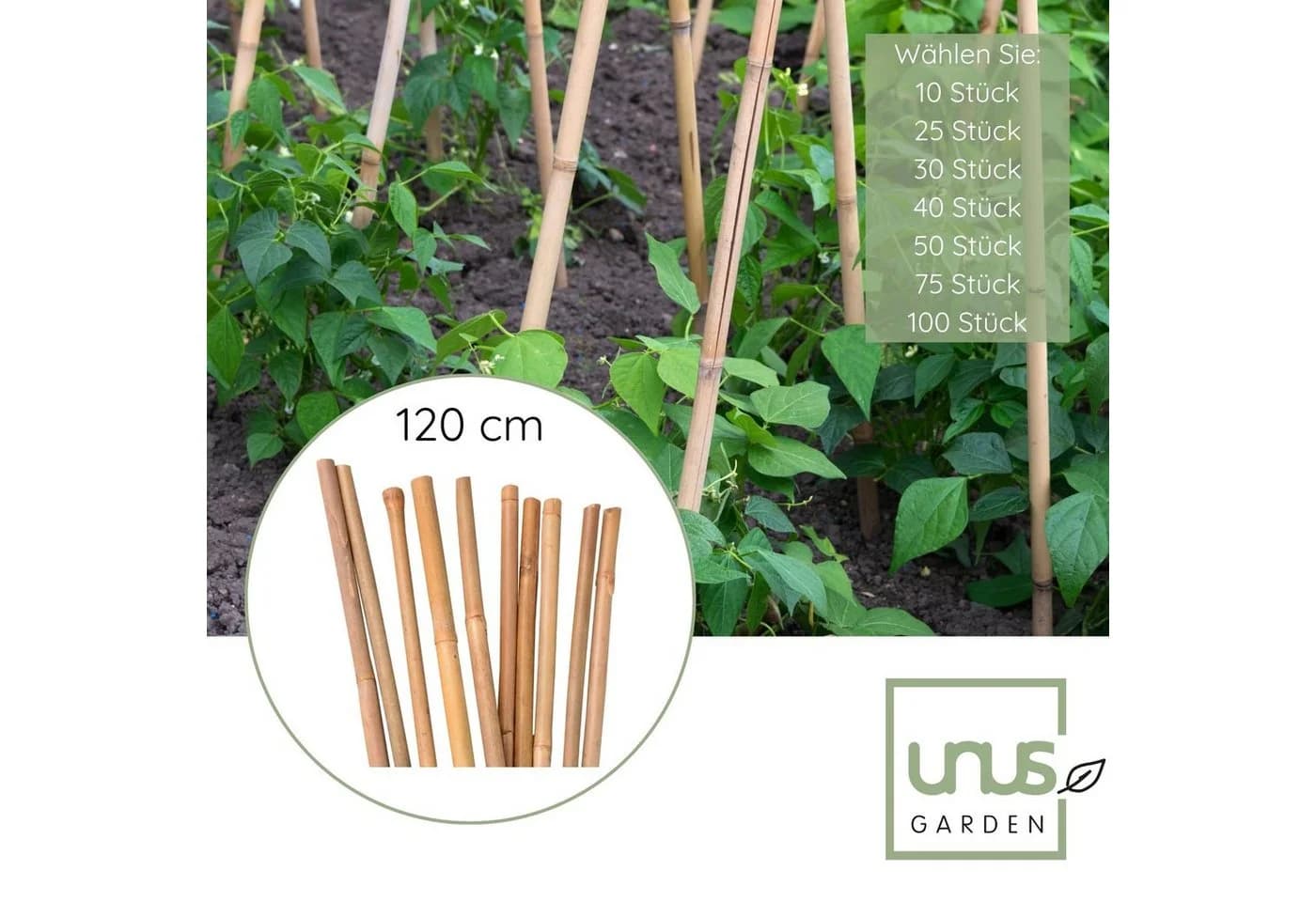 UNUS GARDEN Bambusstäbe 120 cm, 50 St. Natur