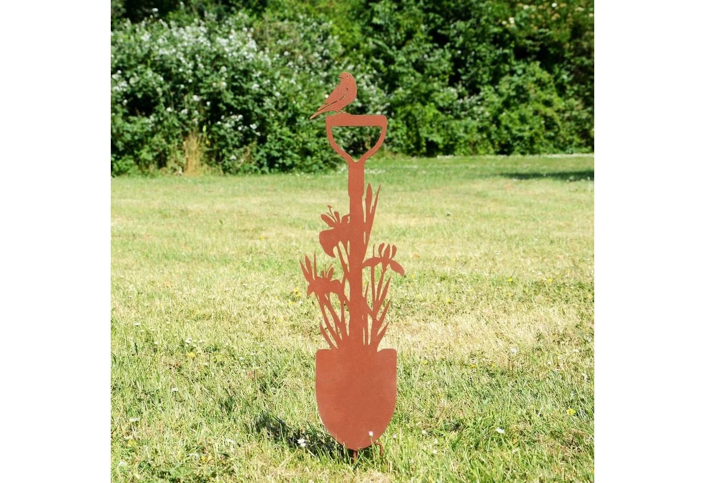 UNUS GARDEN Gartenstecker Spaten mit Blumen Rostoptik