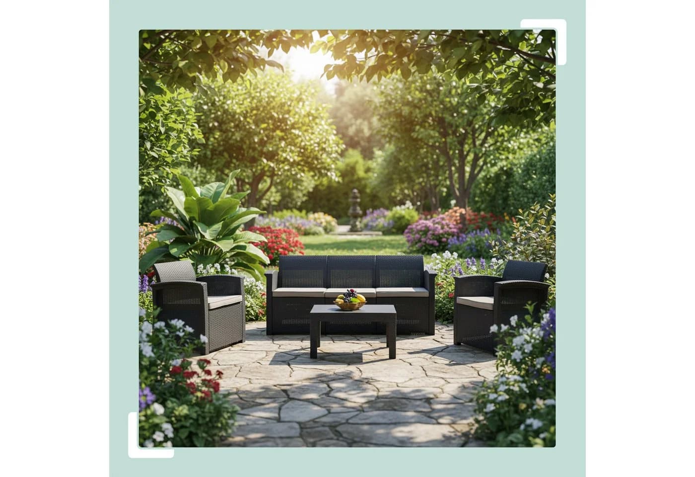 relaxdays Gartenlounge-Set 4-teilig Grau/Schwarz PP-Rattan