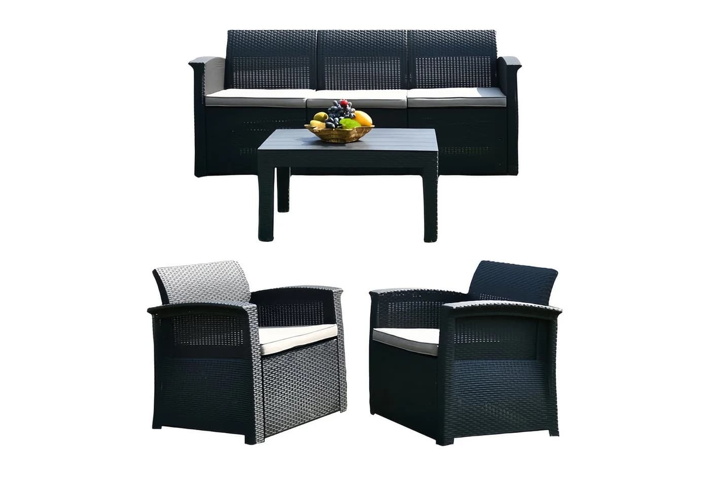 relaxdays Gartenlounge-Set 4-teilig Grau/Schwarz PP-Rattan - Bild 2