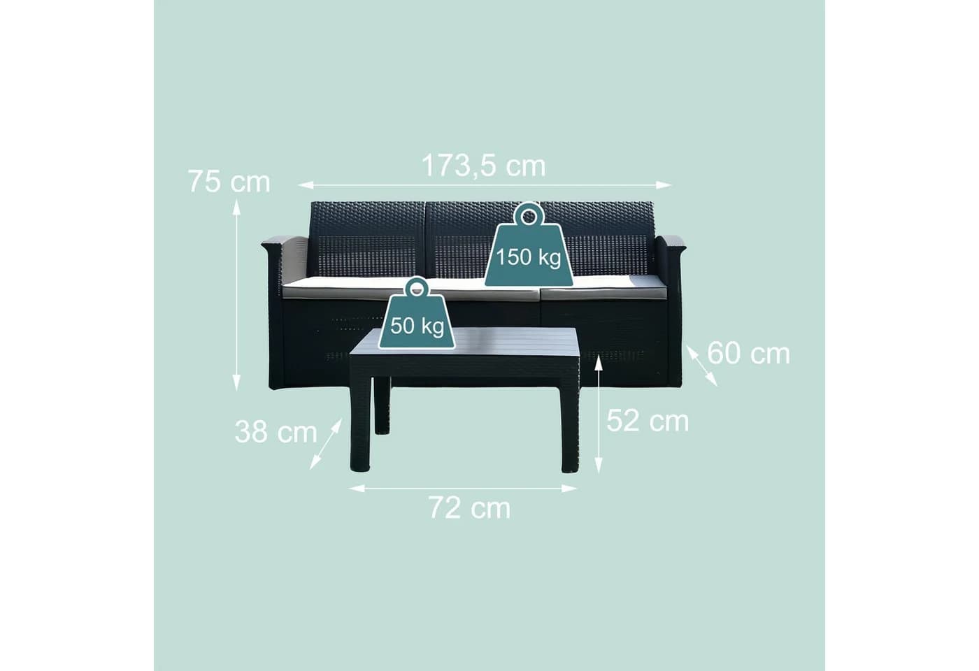 relaxdays Gartenlounge-Set 4-teilig Grau/Schwarz PP-Rattan - Bild 4