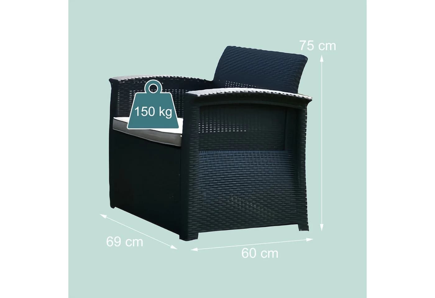 relaxdays Gartenlounge-Set 4-teilig Grau/Schwarz PP-Rattan - Bild 5