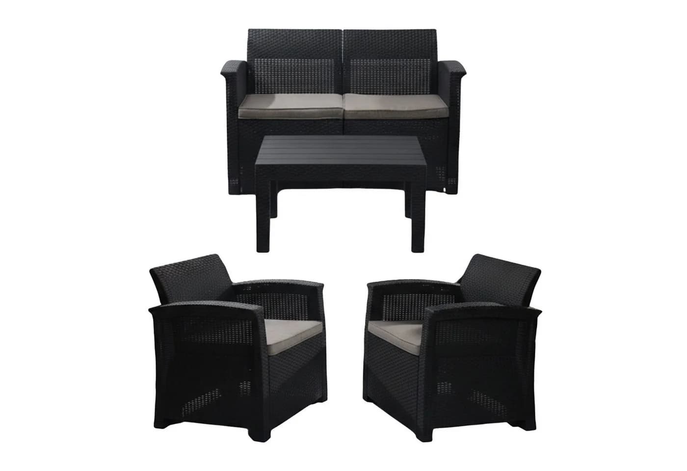 relaxdays Gartenlounge-Set 4-teilig Grau/Schwarz PP-Rattan - Bild 2