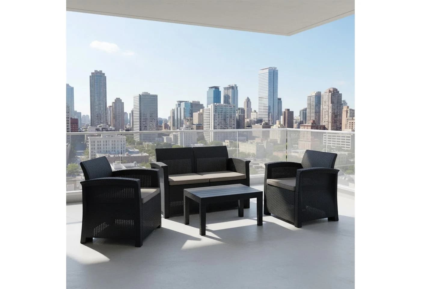 relaxdays Gartenlounge-Set 4-teilig Grau/Schwarz PP-Rattan - Bild 3