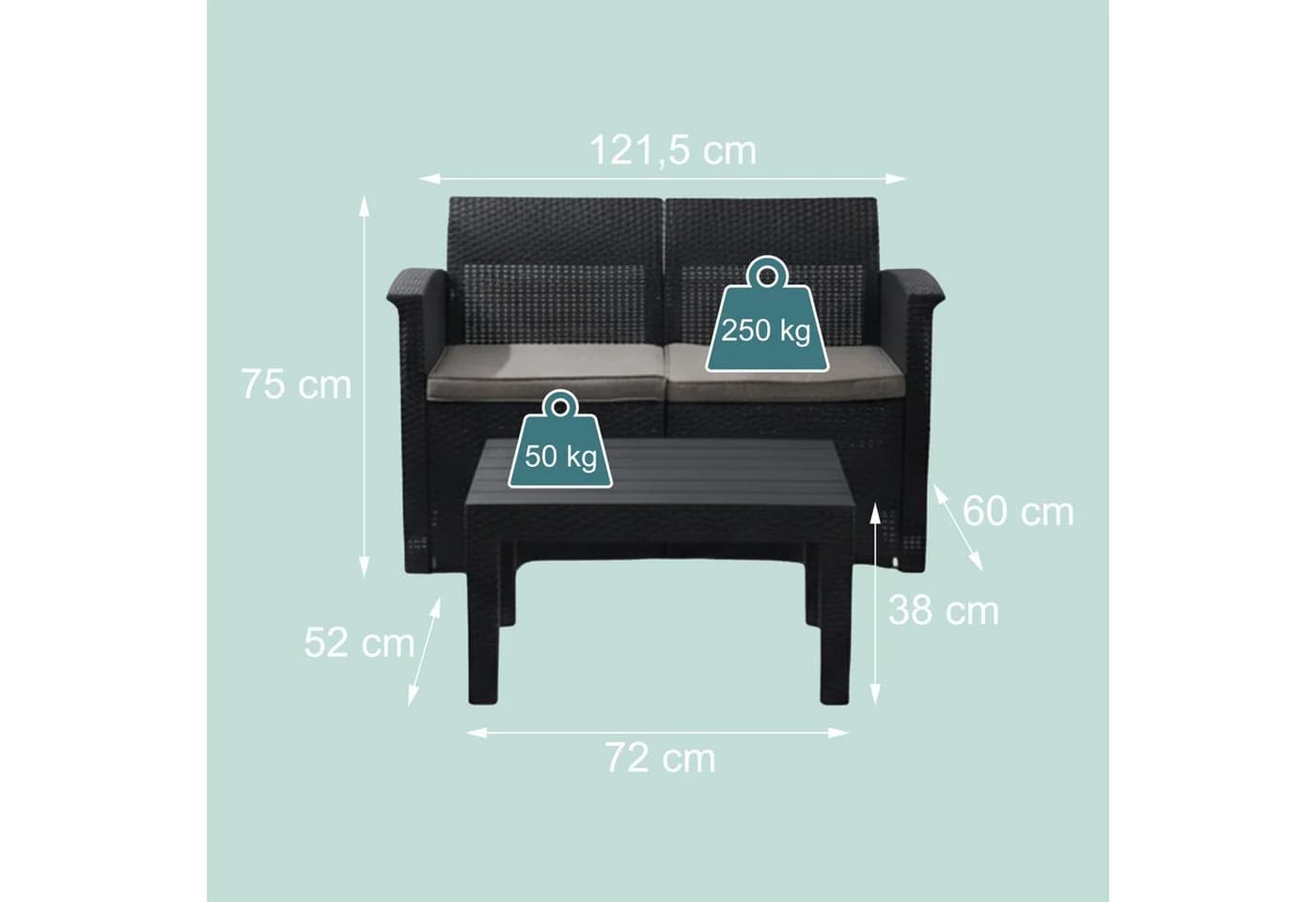 relaxdays Gartenlounge-Set 4-teilig Grau/Schwarz PP-Rattan - Bild 4