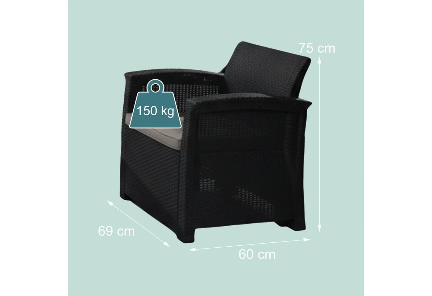 relaxdays Gartenlounge-Set 4-teilig Grau/Schwarz PP-Rattan - Bild 5