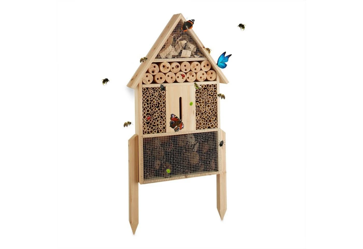 relaxdays Insektenhotel Natur Größe L mit Vogelschutz - Bild 2