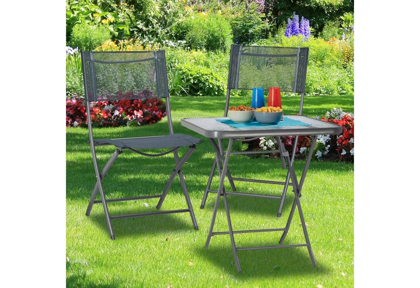 relaxdays Balkontisch Klappbar Grau Strukturiertes Glas