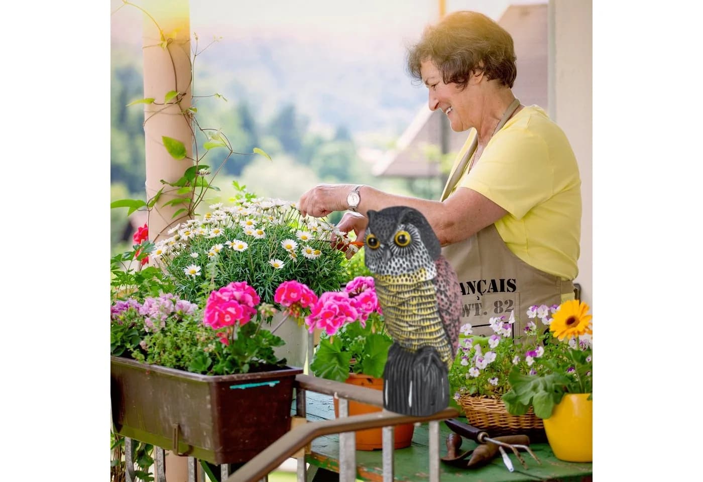 relaxdays Gartenfigur Vogelschreck Eule - Witterungsbeständiger Taubenschreck