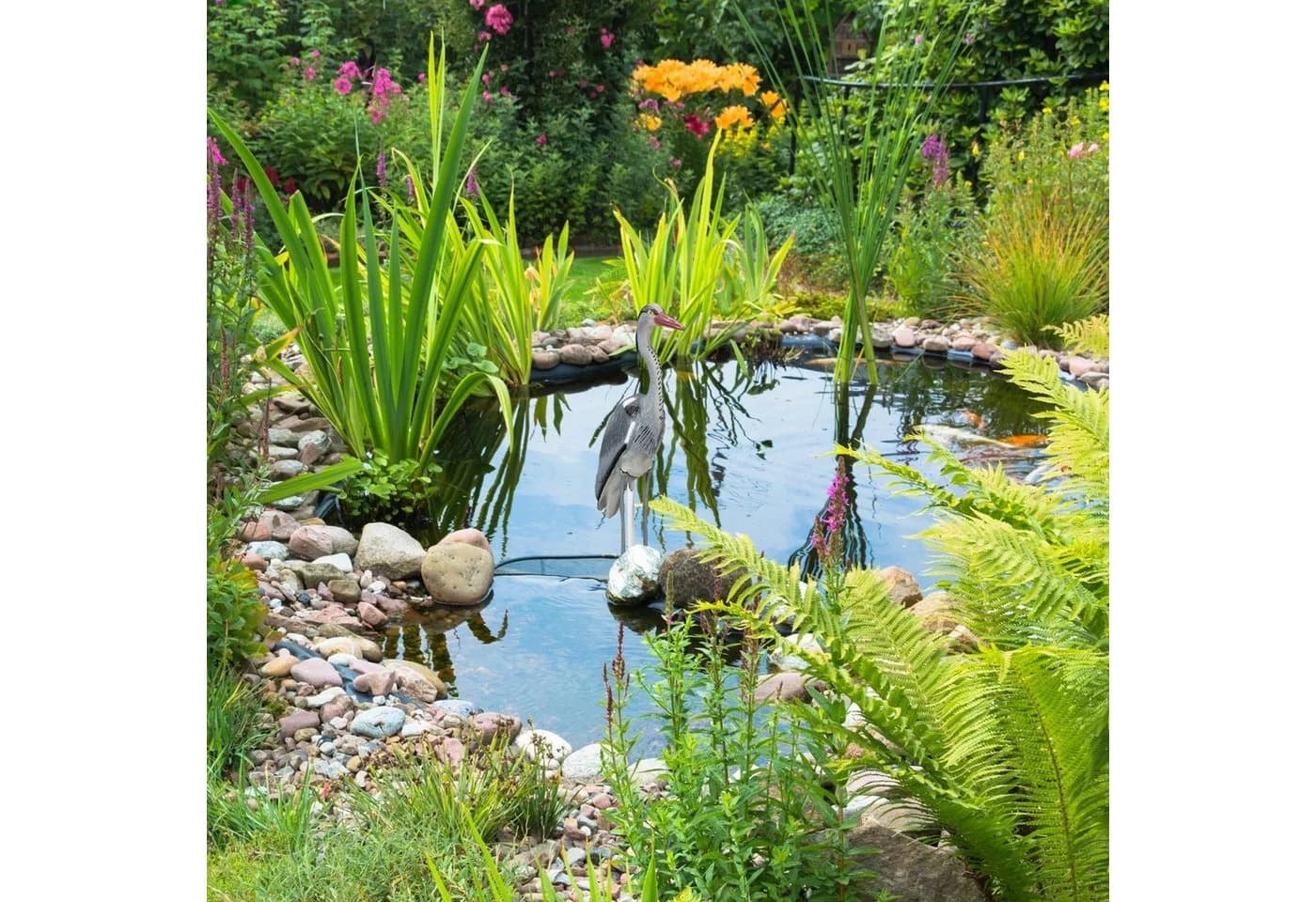 relaxdays Gartenfigur Graureiher - Wetterfester Reiherschreck aus Kunststoff
