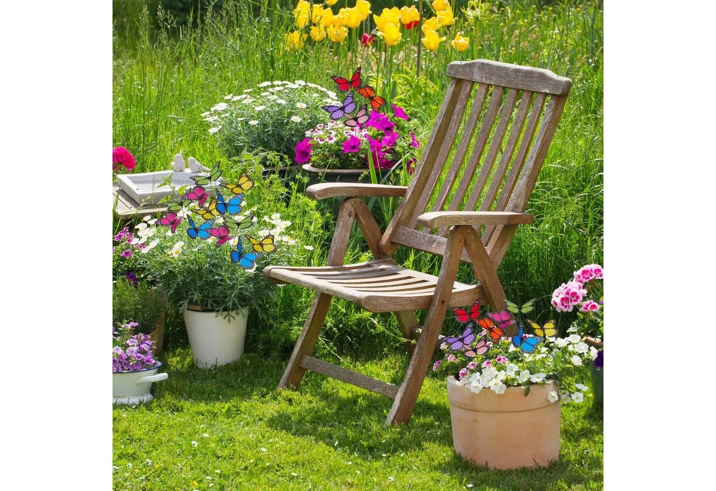 relaxdays Schmetterlings-Set 36-tlg. Bunt PVC Metall Gartenfigur - Bild 3