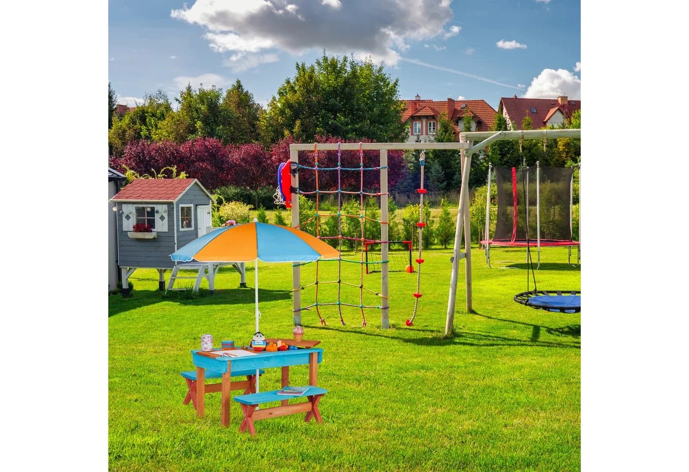 relaxdays Garten-Kindersitzgruppe mit Sonnenschirm Orange/Blau - Bild 3